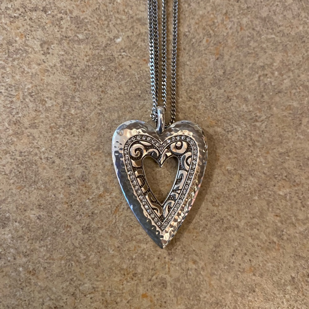 Brighton ANDALUZ Convertible Silver Heart Necklace With Crystal Rhinestones NWT